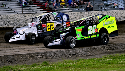 Matt Lemaro (22) wins over Bobby Therrlen (20X) in the Christ Frennier Motorsports Limited Sportsman