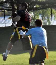 in front of the defender