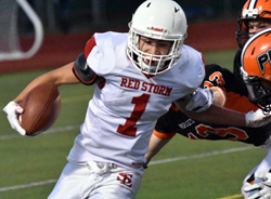 fends off the tackler