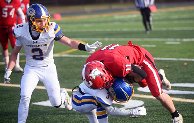 runs over the defender